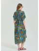 V Neck Gathered Detailed Petrol Floral Plus Size Dress 4604